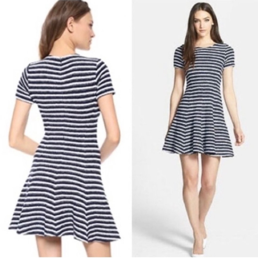Revolve Theory Albita Guarda Striped Fit & Flare Boucle Navy & White Dress, 12
